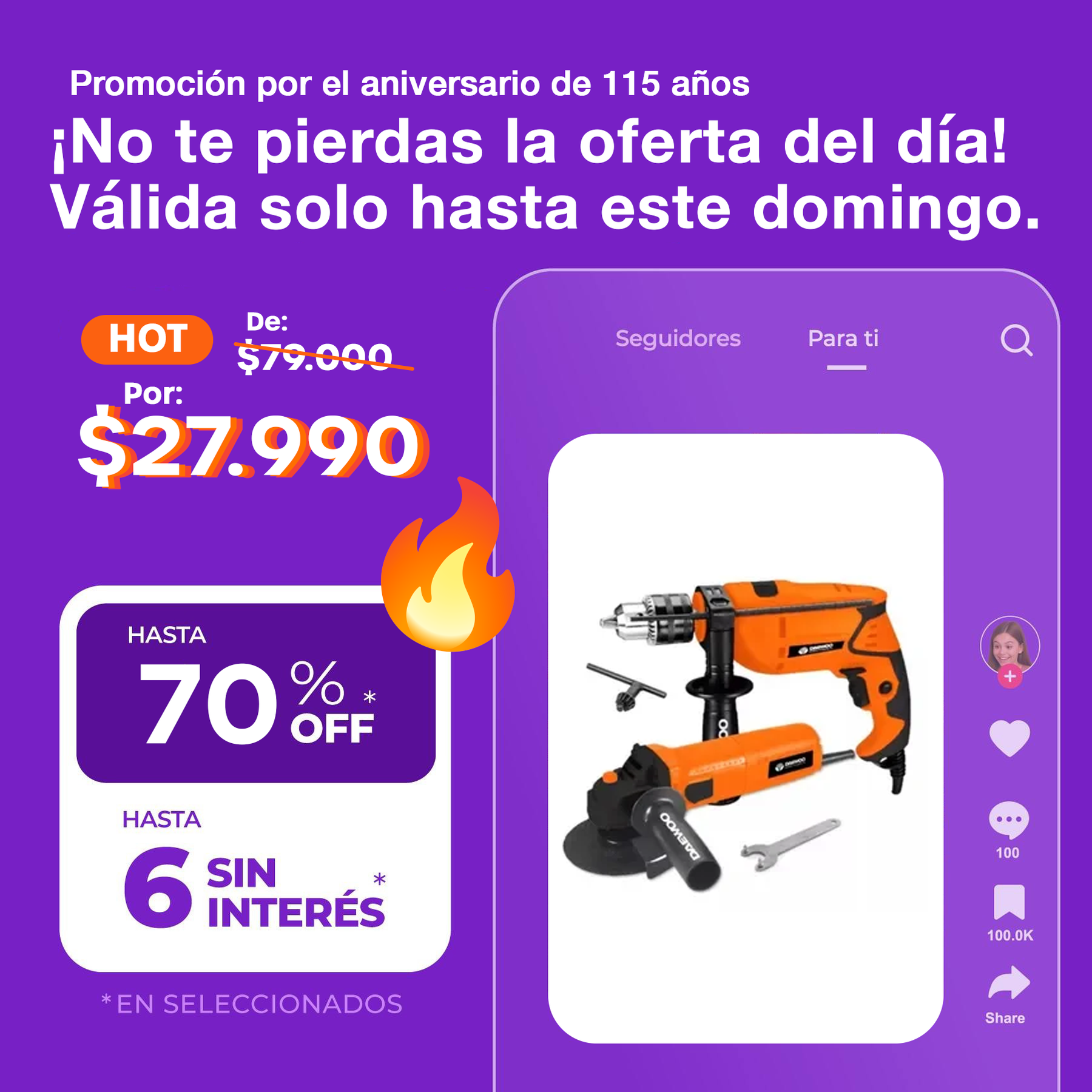 (Promoción de cumpleaños 🔥) Amoladora Angular + Taladro Percutor Daewoo 750w Combo Pack
